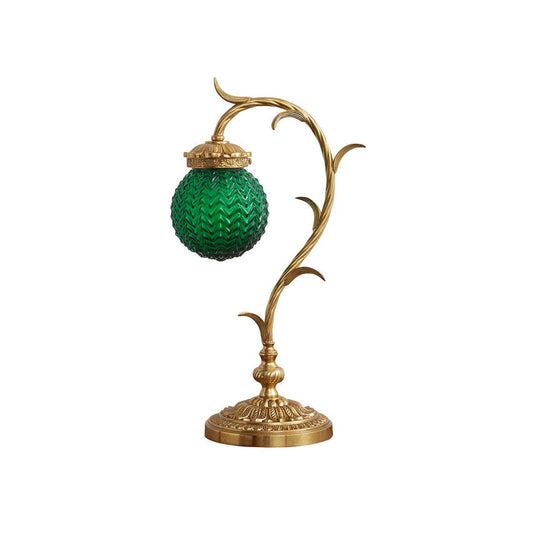 Turco Table Lamp - Polished Brass & Emerald Green Glass Desk Lamp | Vintage Luxury Bedside Accent Light