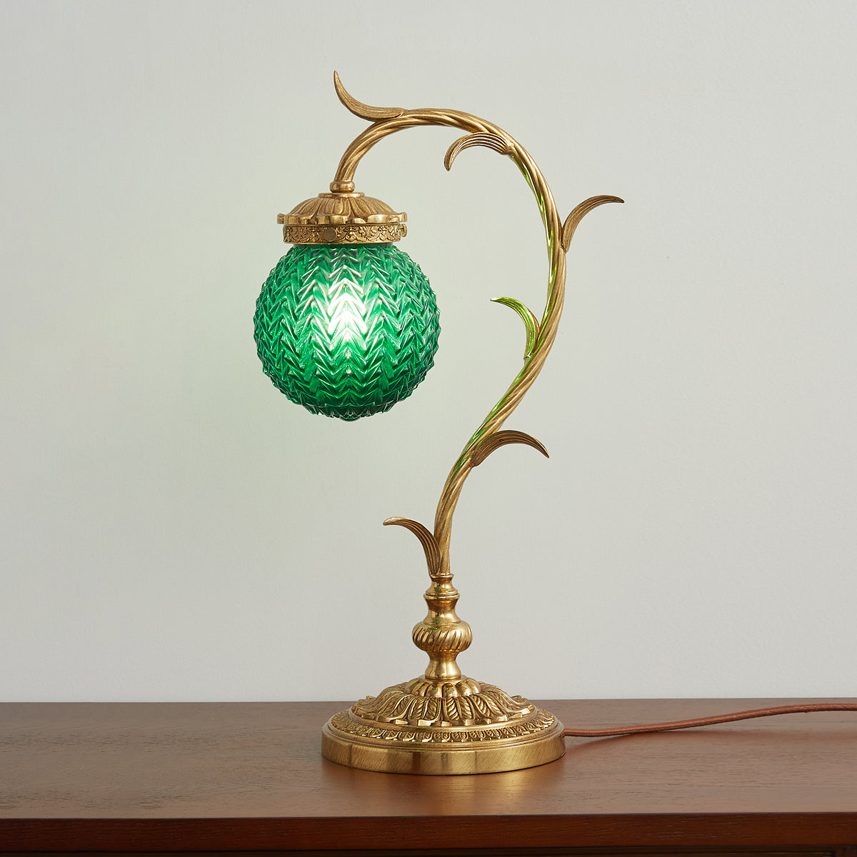 Turco Table Lamp - Polished Brass & Emerald Green Glass Desk Lamp | Vintage Luxury Bedside Accent Light