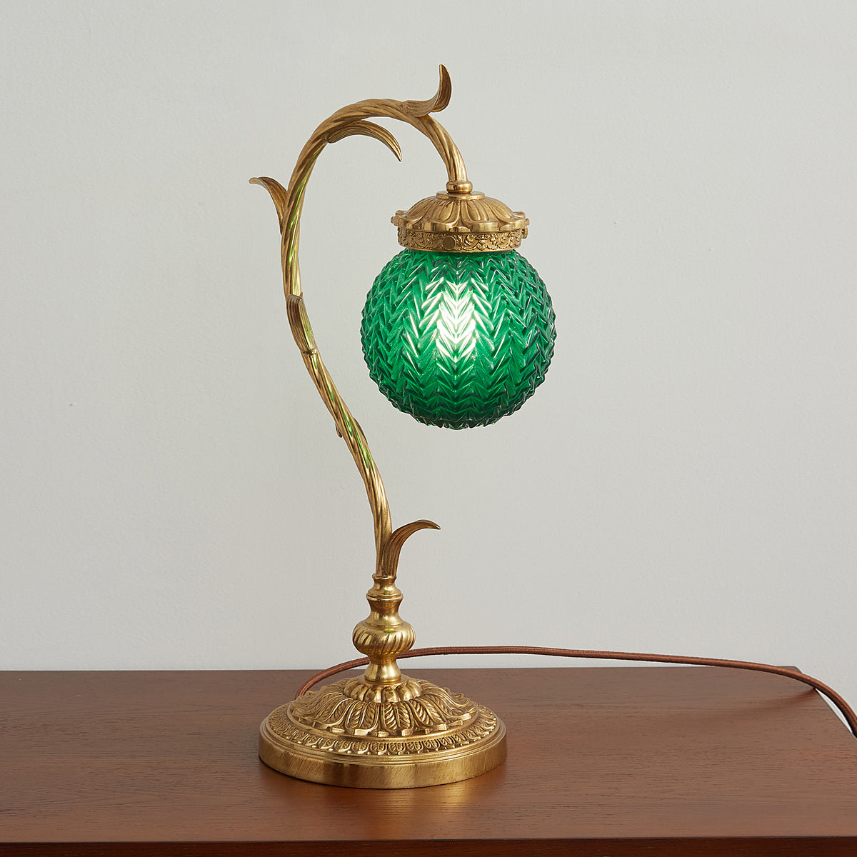 Turco Table Lamp - Polished Brass & Emerald Green Glass Desk Lamp | Vintage Luxury Bedside Accent Light