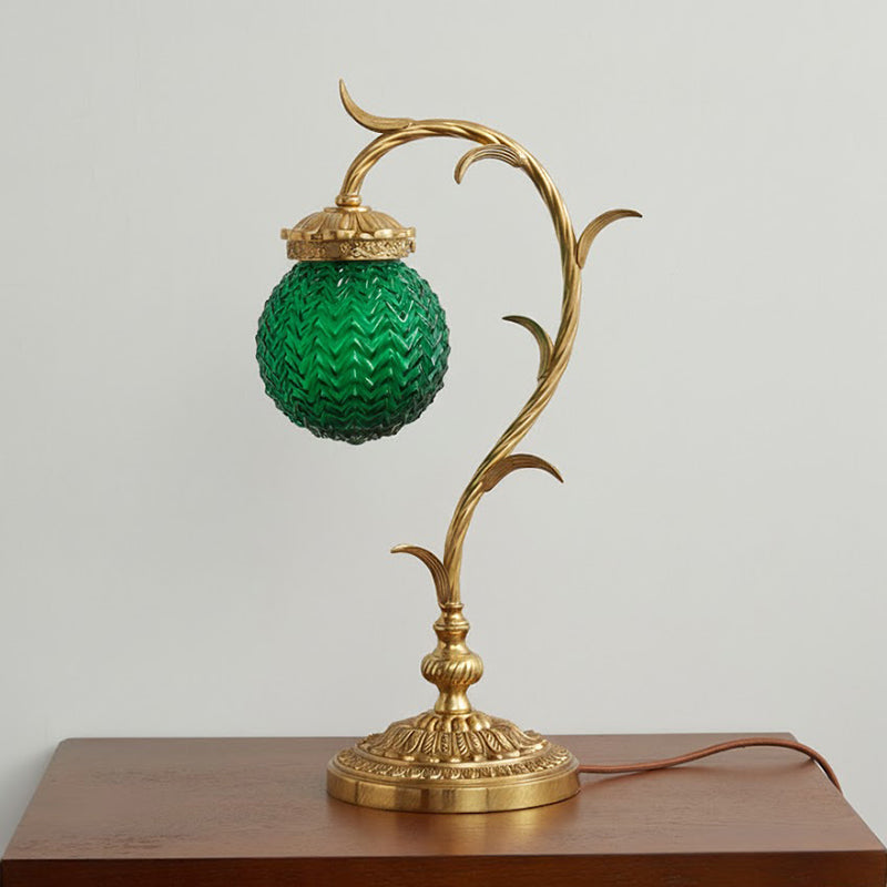 Turco Table Lamp - Polished Brass & Emerald Green Glass Desk Lamp | Vintage Luxury Bedside Accent Light