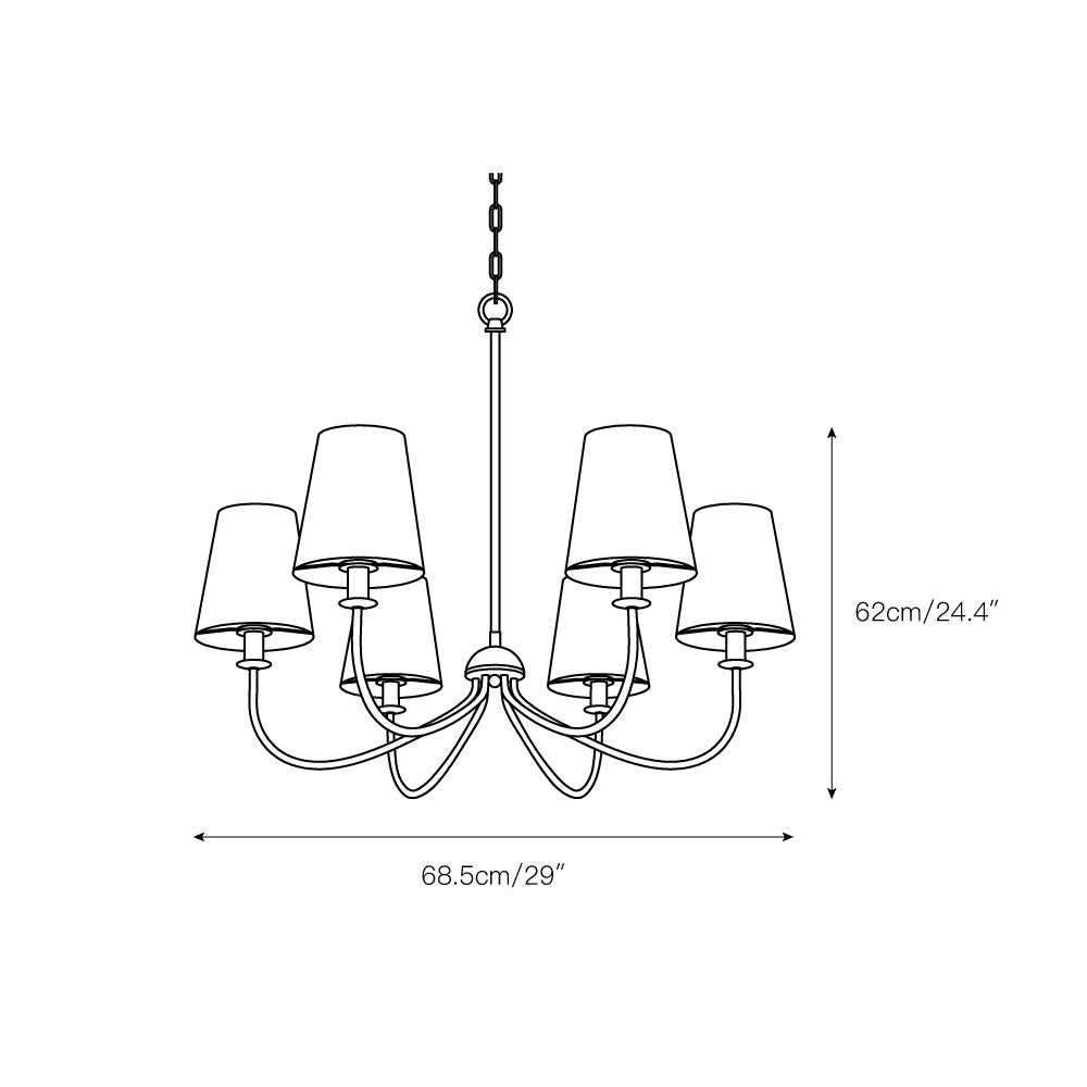 Turnbull Chandelier - 6-Light Polished Brass & White Fabric Shade Pendant Light | Modern Transitional Dining Light