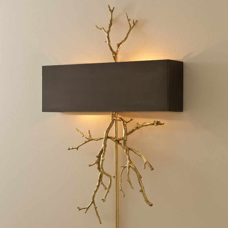 Twig Wall Lamp - Real Twig Cast Brass Body & Aluminum Shade | Organic Sculptural Wall Sconce
