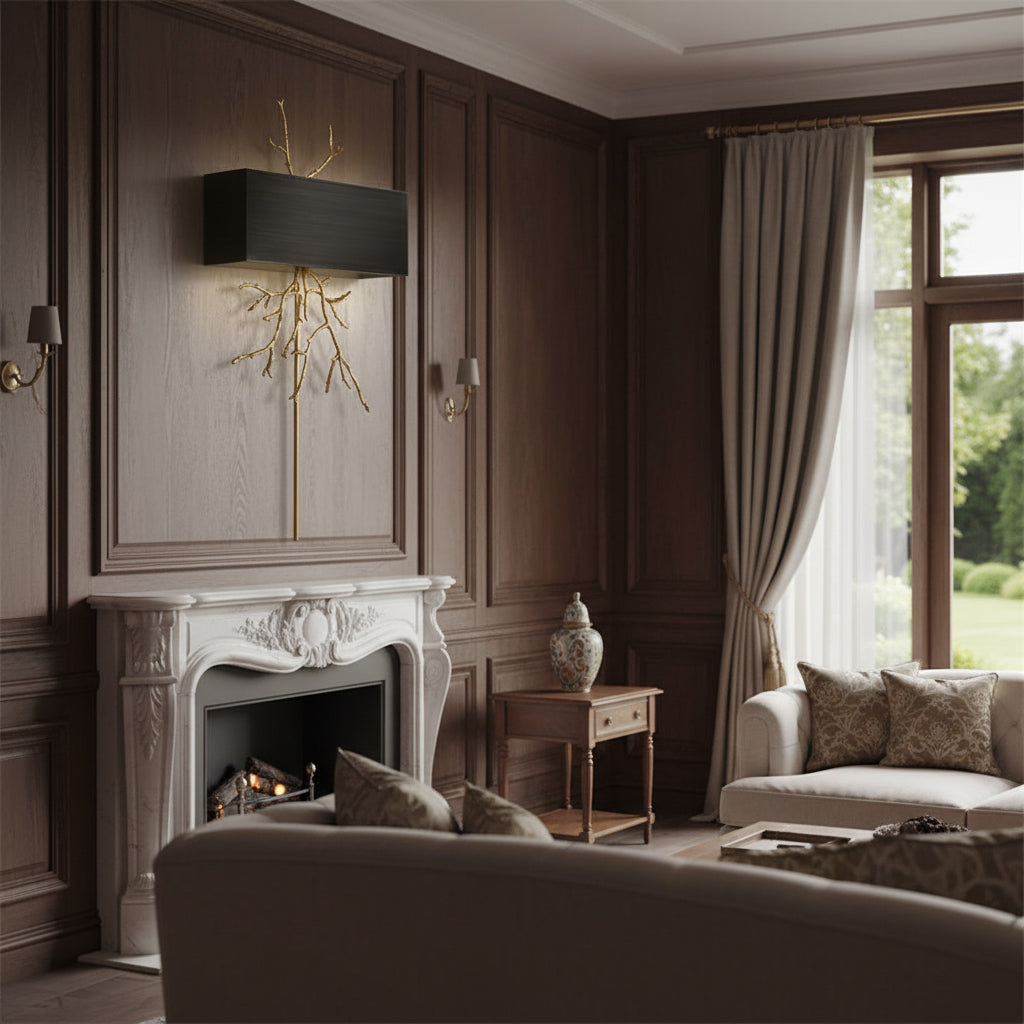 Twig Wall Lamp - Real Twig Cast Brass Body & Aluminum Shade | Organic Sculptural Wall Sconce