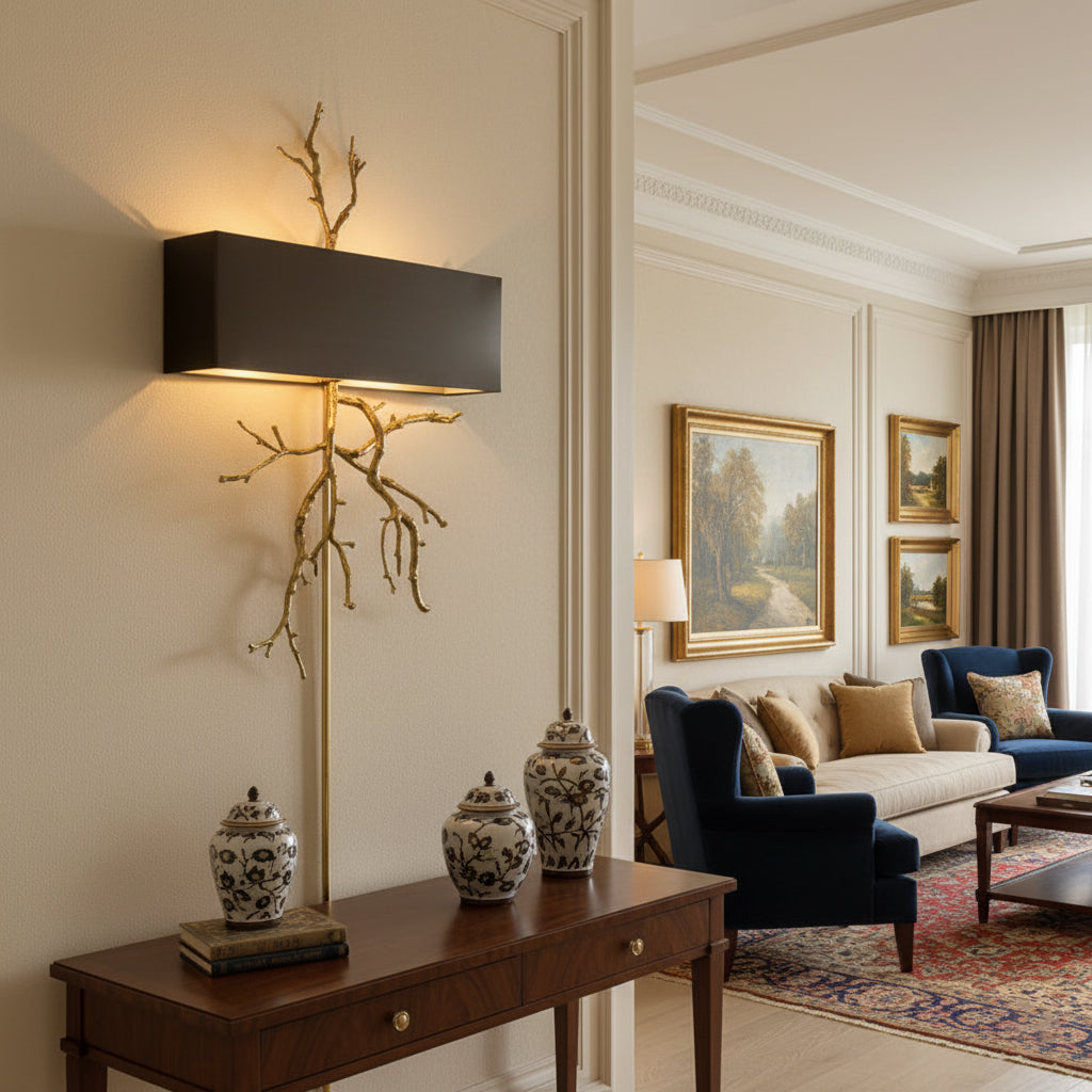 Twig Wall Lamp - Real Twig Cast Brass Body & Aluminum Shade | Organic Sculptural Wall Sconce