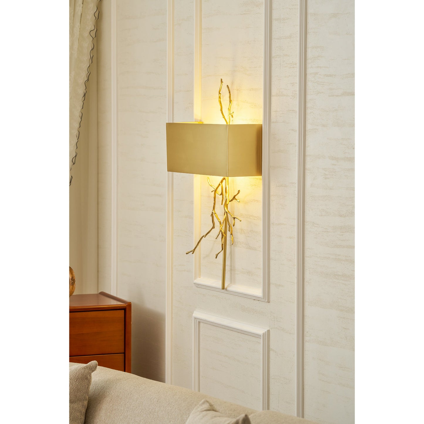 Twig Wall Lamp - Real Twig Cast Brass Body & Aluminum Shade | Organic Sculptural Wall Sconce