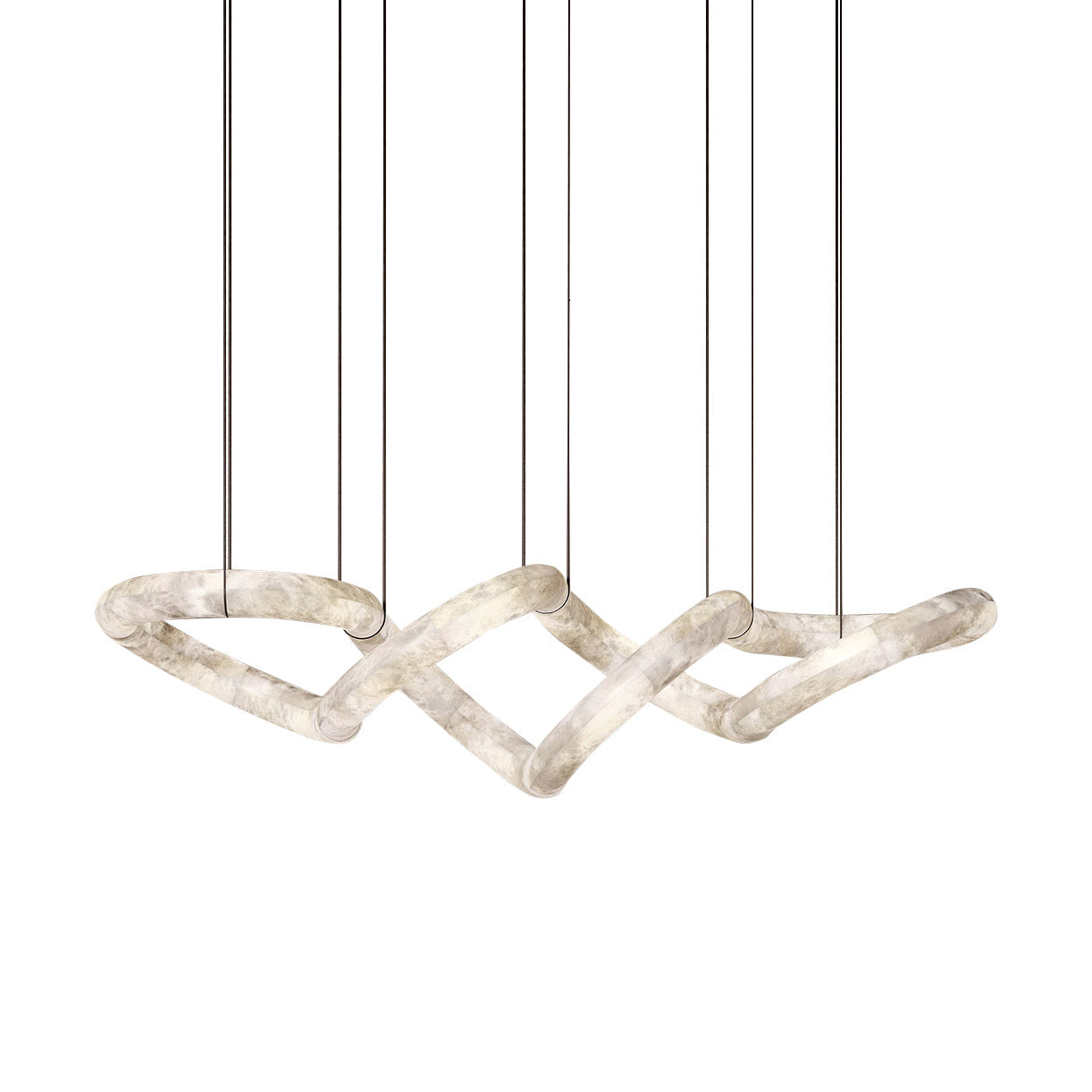 Twisted Ring Alabaster Chandelier - Dynamic Linear Helix Pendant Light | Leather Suspended Stone Chandelier