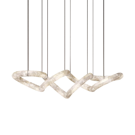 Twisted Ring Alabaster Chandelier - Dynamic Linear Helix Pendant Light | Leather Suspended Stone Chandelier