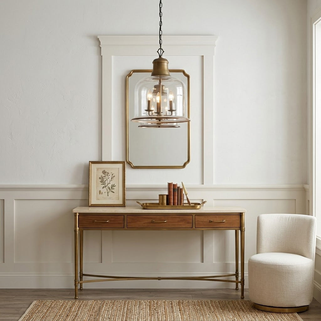 Tybee Pendant Lamp - Ornate Copper Bell Glass Lantern | Vintage Hinged Ceiling Pendant Light