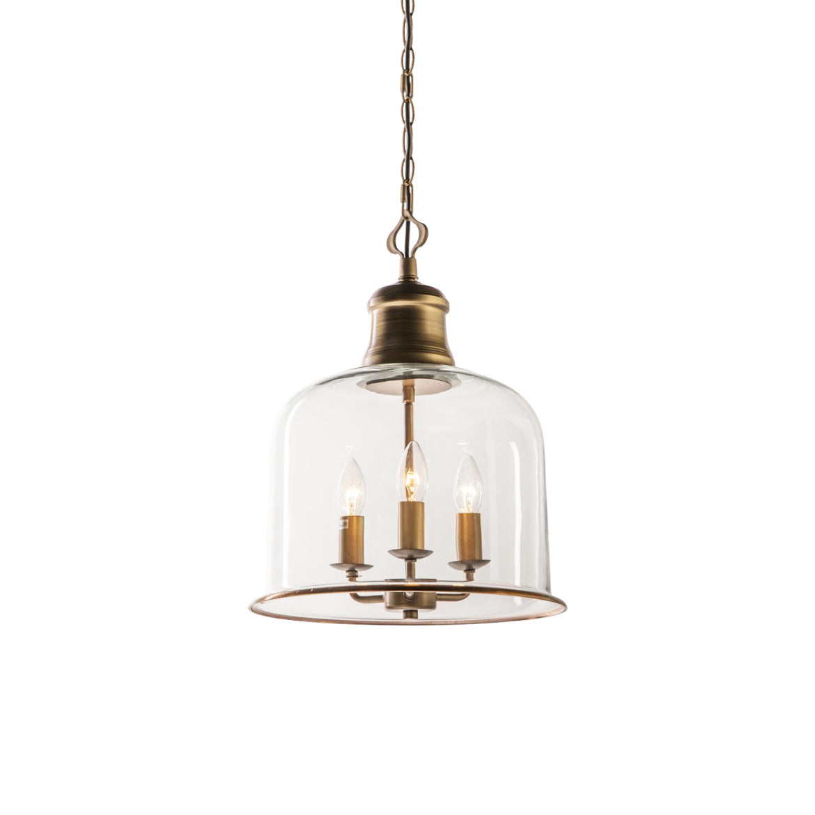 Tybee Pendant Lamp - Ornate Copper Bell Glass Lantern | Vintage Hinged Ceiling Pendant Light
