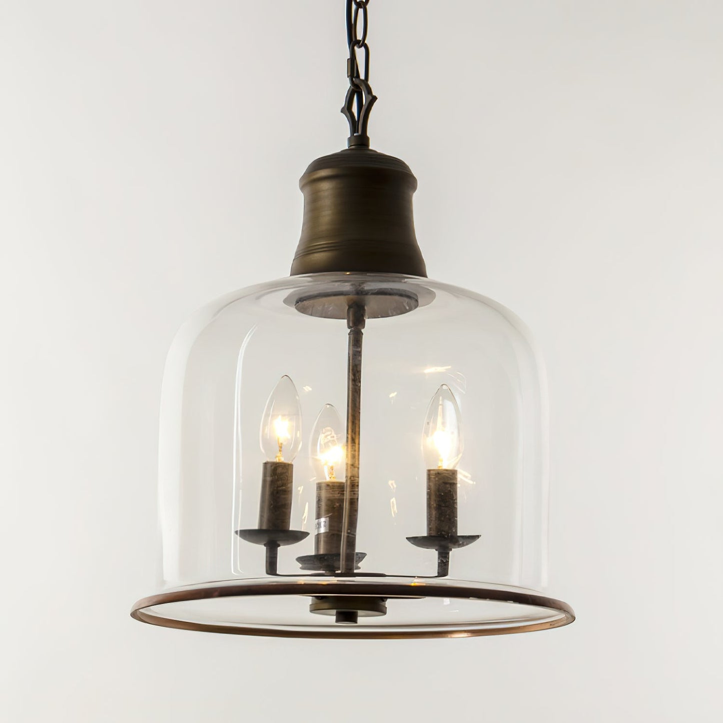 Tybee Pendant Lamp - Ornate Copper Bell Glass Lantern | Vintage Hinged Ceiling Pendant Light