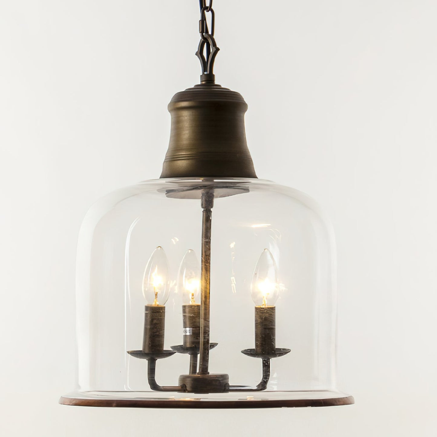 Tybee Pendant Lamp - Ornate Copper Bell Glass Lantern | Vintage Hinged Ceiling Pendant Light