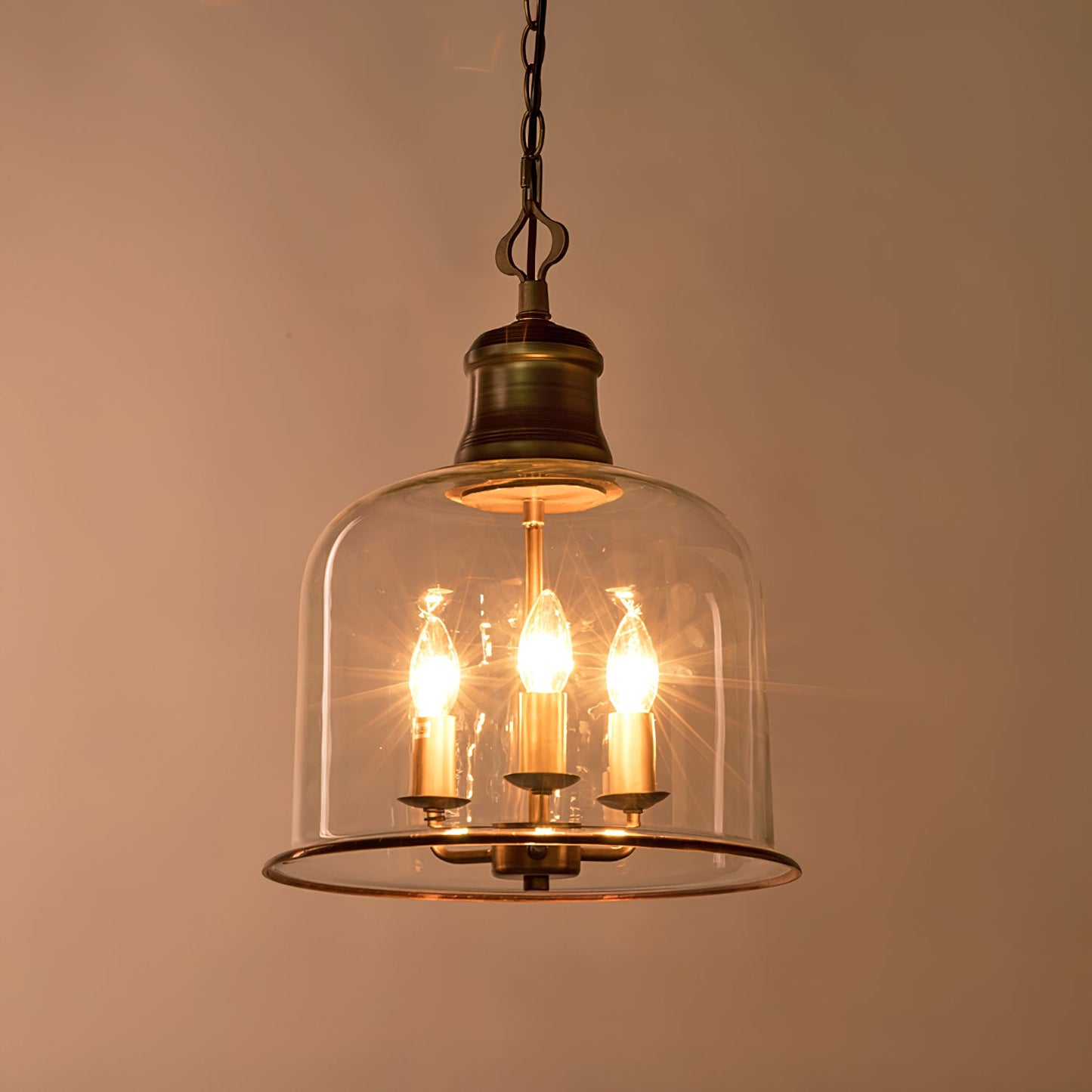Tybee Pendant Lamp - Ornate Copper Bell Glass Lantern | Vintage Hinged Ceiling Pendant Light