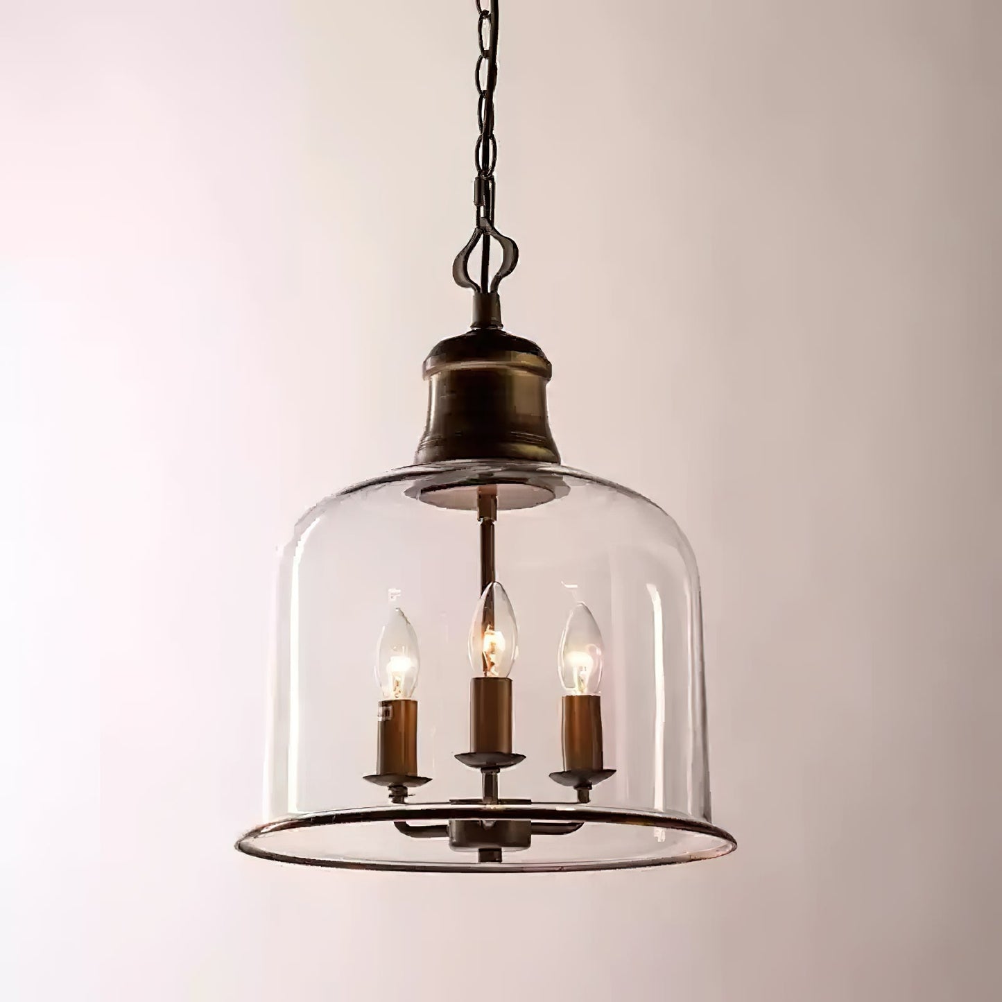Tybee Pendant Lamp - Ornate Copper Bell Glass Lantern | Vintage Hinged Ceiling Pendant Light
