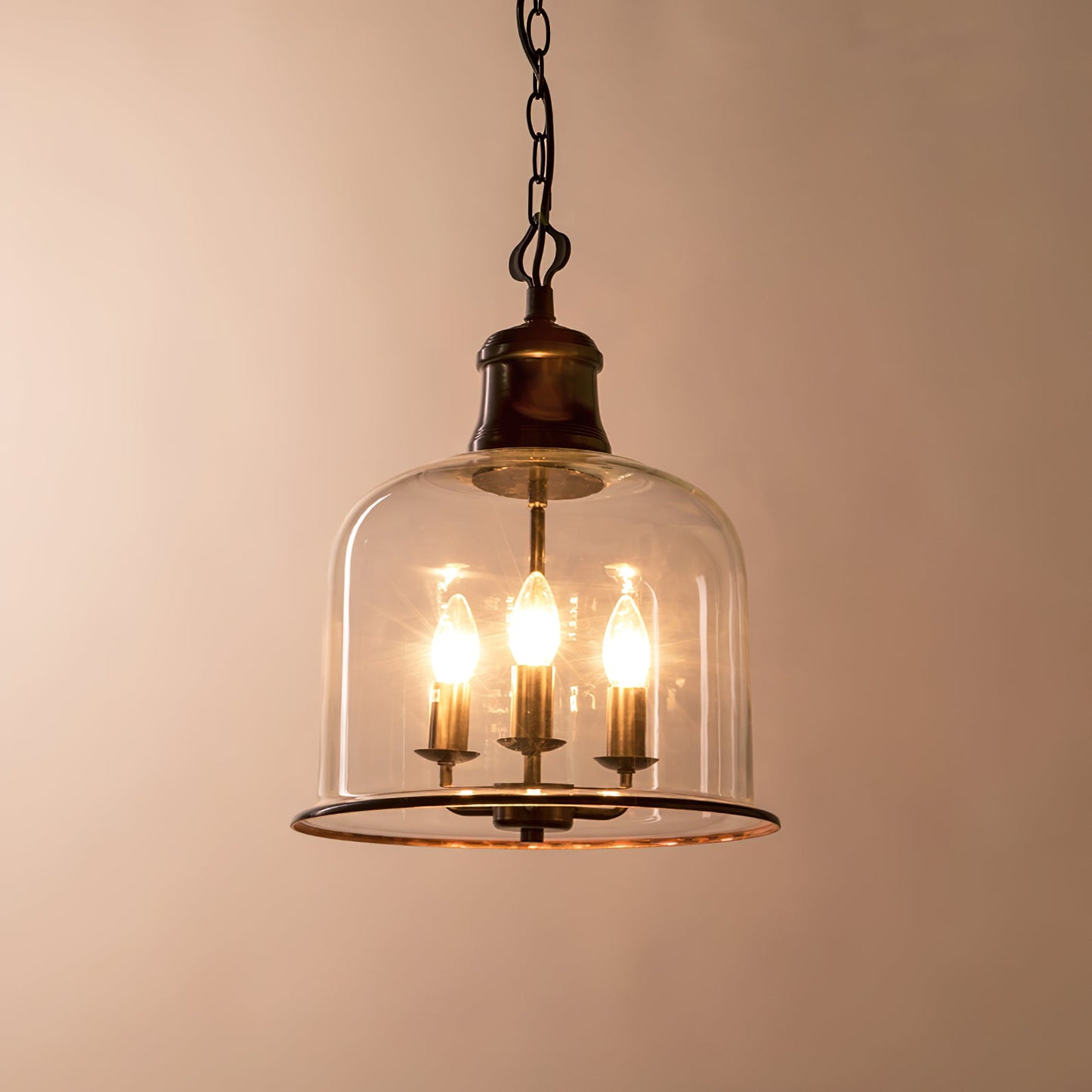 Tybee Pendant Lamp - Ornate Copper Bell Glass Lantern | Vintage Hinged Ceiling Pendant Light