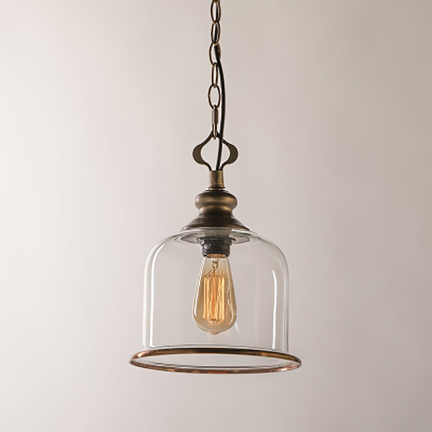 Tybee Pendant Lamp - Ornate Copper Bell Glass Lantern | Vintage Hinged Ceiling Pendant Light