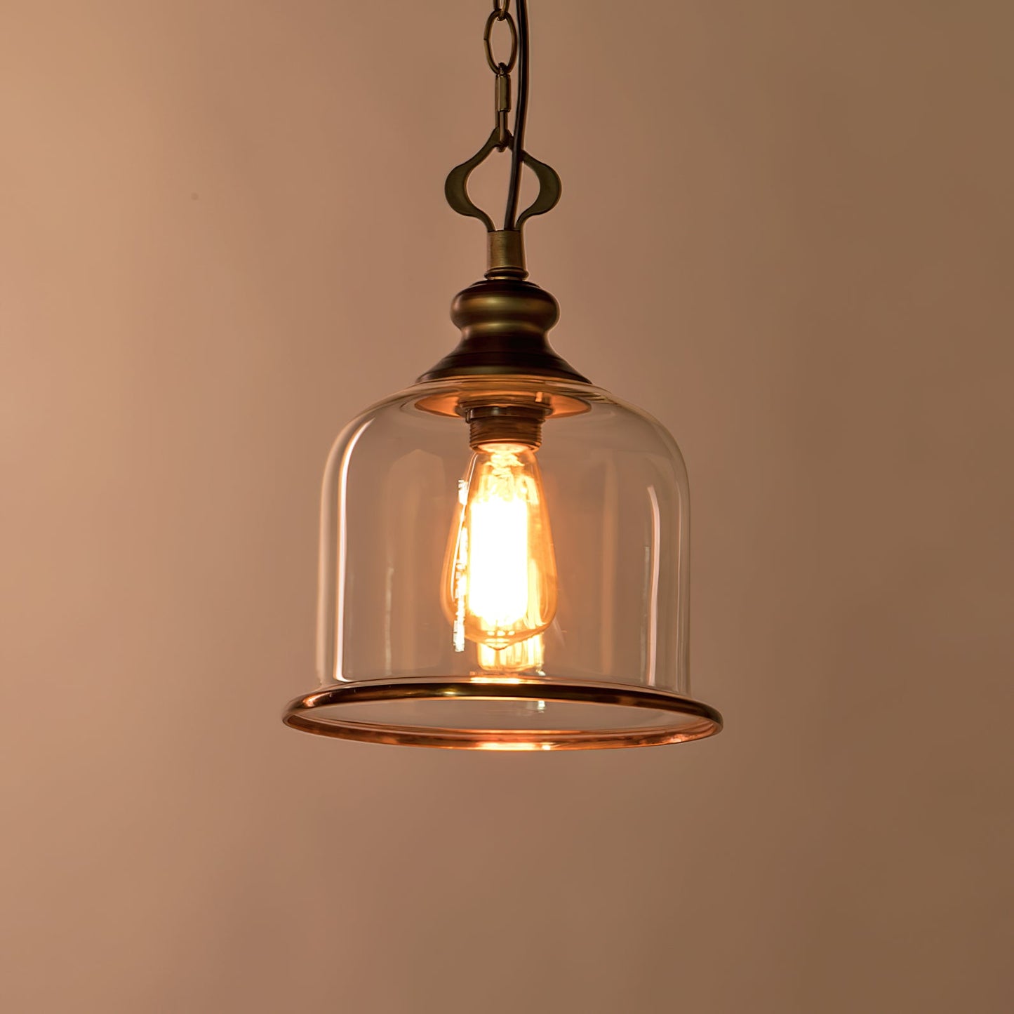 Tybee Pendant Lamp - Ornate Copper Bell Glass Lantern | Vintage Hinged Ceiling Pendant Light