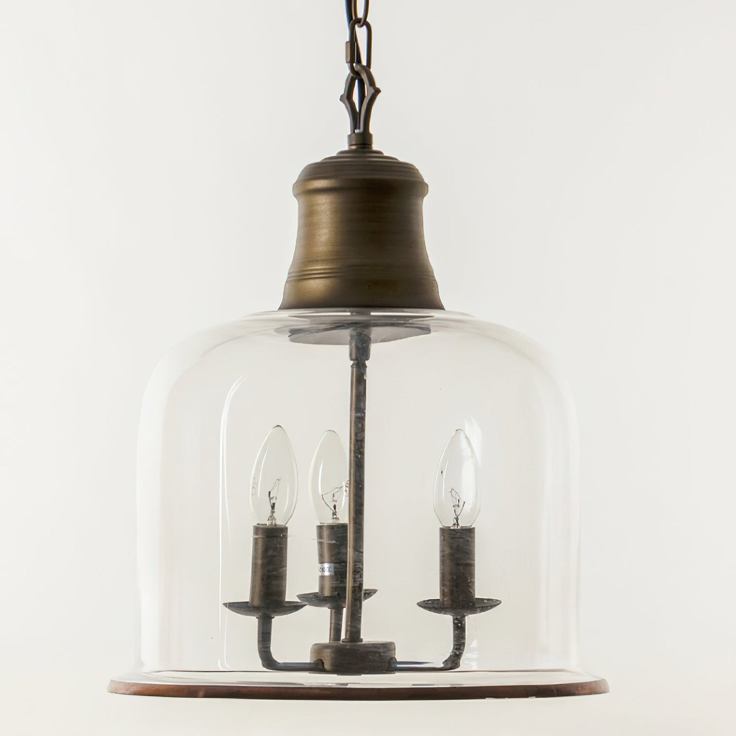 Tybee Pendant Lamp - Ornate Copper Bell Glass Lantern | Vintage Hinged Ceiling Pendant Light