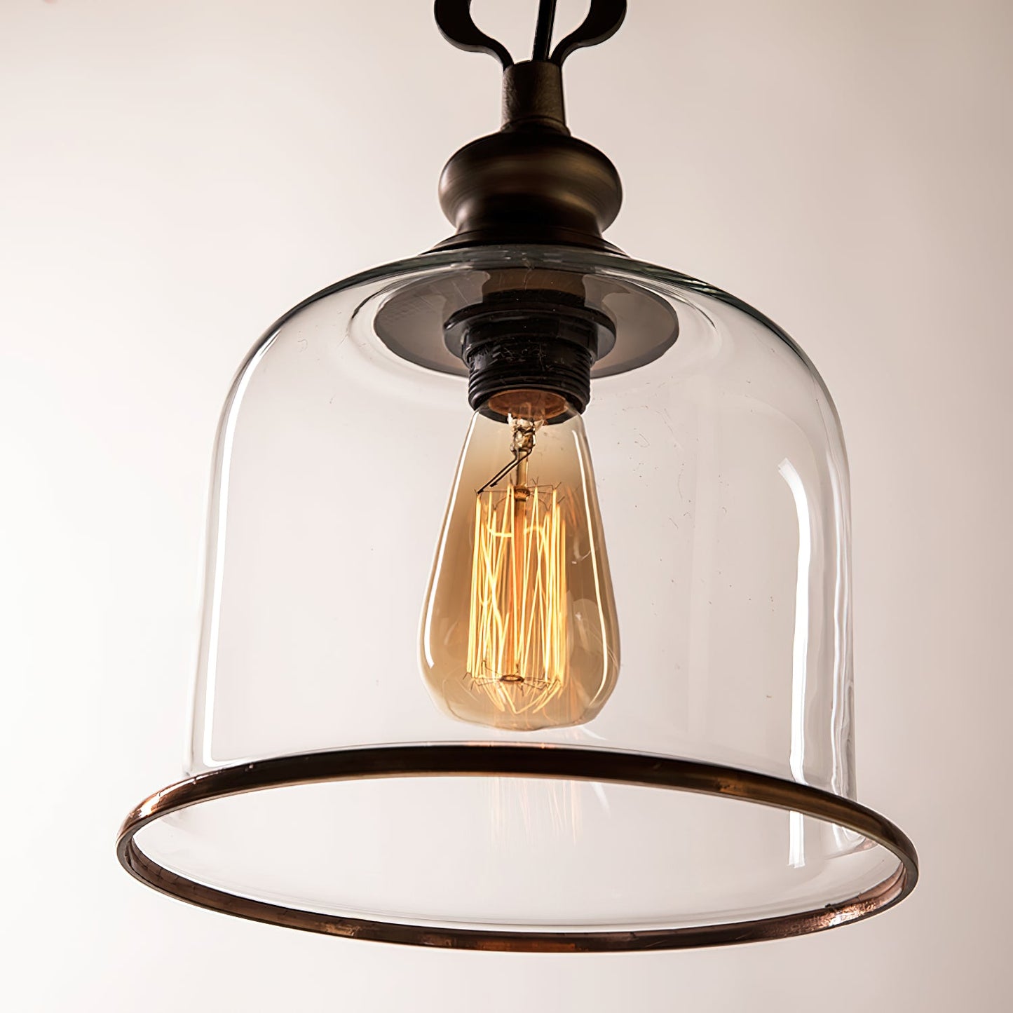 Tybee Pendant Lamp - Ornate Copper Bell Glass Lantern | Vintage Hinged Ceiling Pendant Light