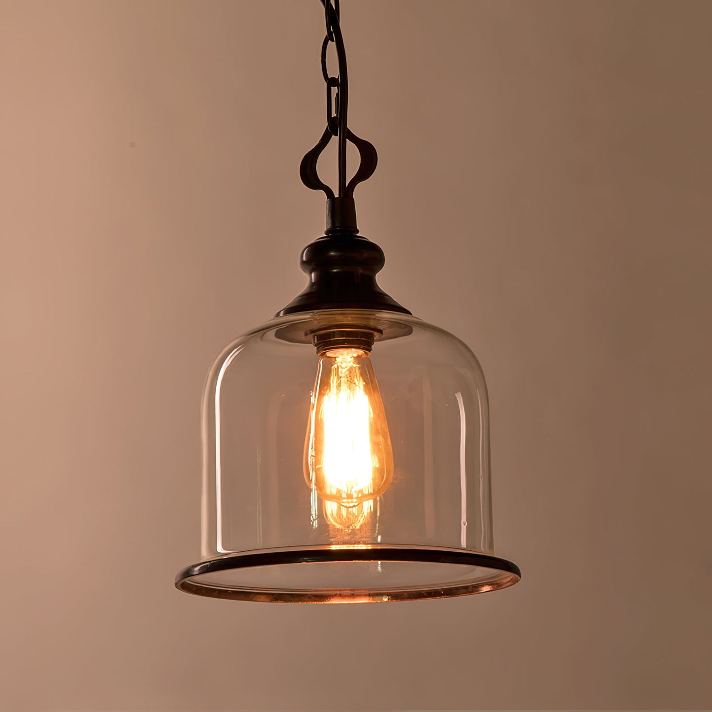 Tybee Pendant Lamp - Ornate Copper Bell Glass Lantern | Vintage Hinged Ceiling Pendant Light