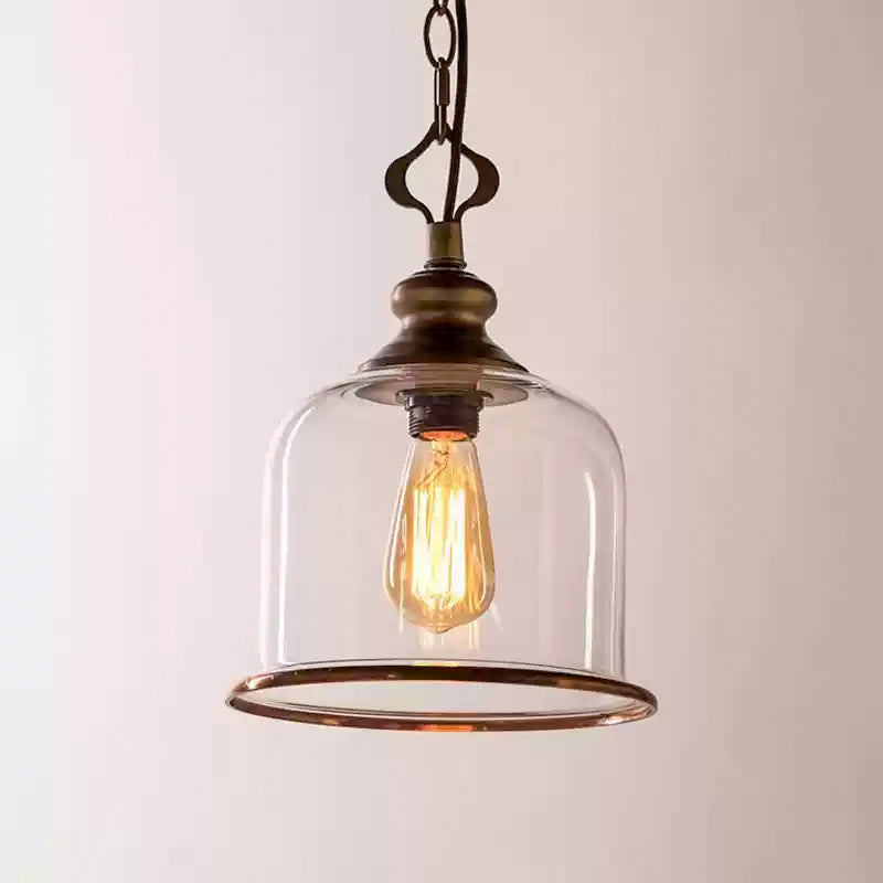 Tybee Pendant Lamp - Ornate Copper Bell Glass Lantern | Vintage Hinged Ceiling Pendant Light