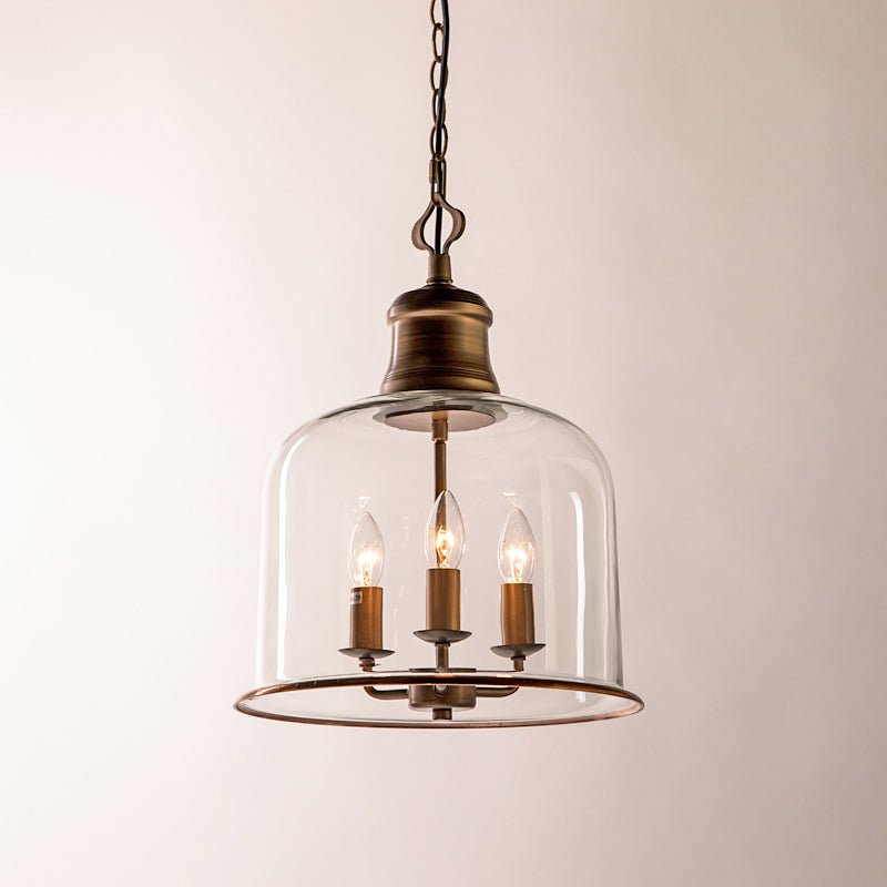Tybee Pendant Lamp - Ornate Copper Bell Glass Lantern | Vintage Hinged Ceiling Pendant Light
