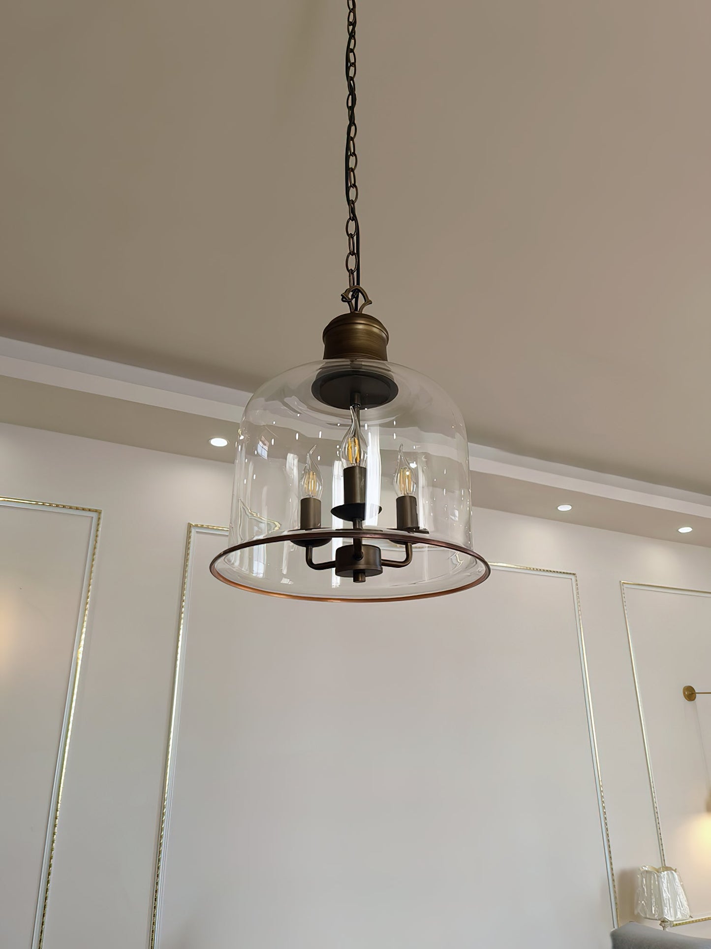 Tybee Pendant Lamp - Ornate Copper Bell Glass Lantern | Vintage Hinged Ceiling Pendant Light