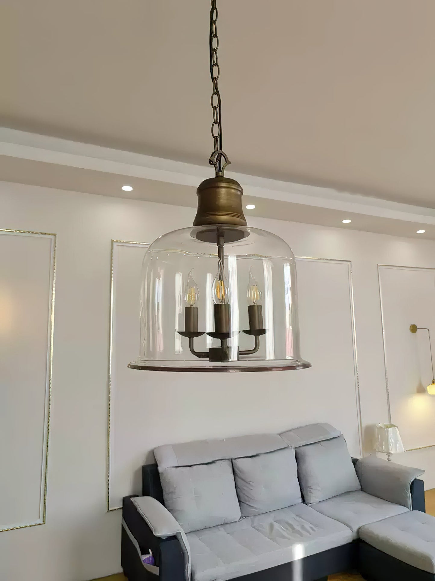 Tybee Pendant Lamp - Ornate Copper Bell Glass Lantern | Vintage Hinged Ceiling Pendant Light