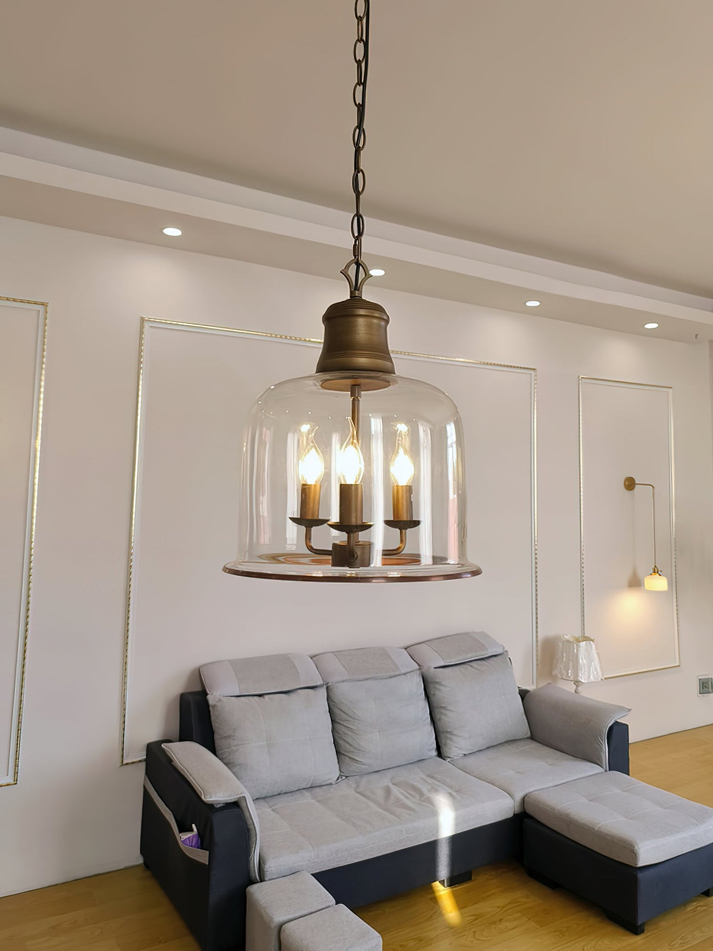 Tybee Pendant Lamp - Ornate Copper Bell Glass Lantern | Vintage Hinged Ceiling Pendant Light