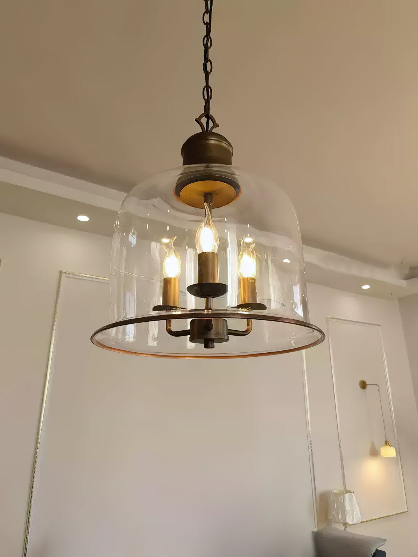 Tybee Pendant Lamp - Ornate Copper Bell Glass Lantern | Vintage Hinged Ceiling Pendant Light