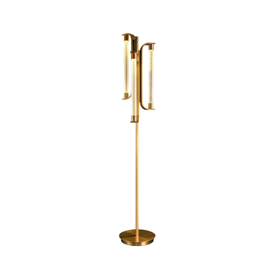 Tycho Floor Lamp - Ribbed Glass Globe & Gold Brass LED Floor Light | Luxury Standing Lamp