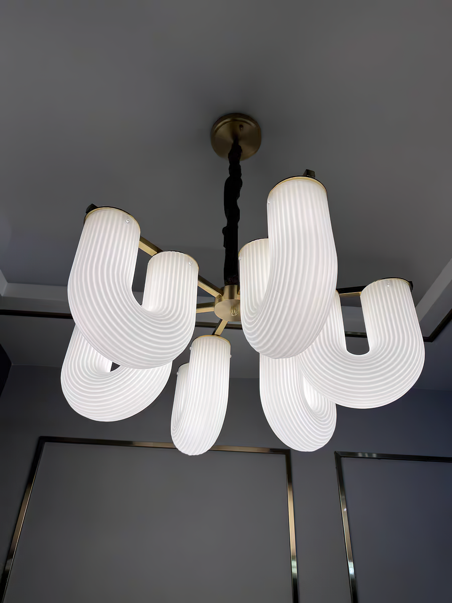 U Shaped Chandelier - Modern Sculptural Curved PE Rotomolded LED Pendant Light | Minimalist Ring Ceiling Chandelier