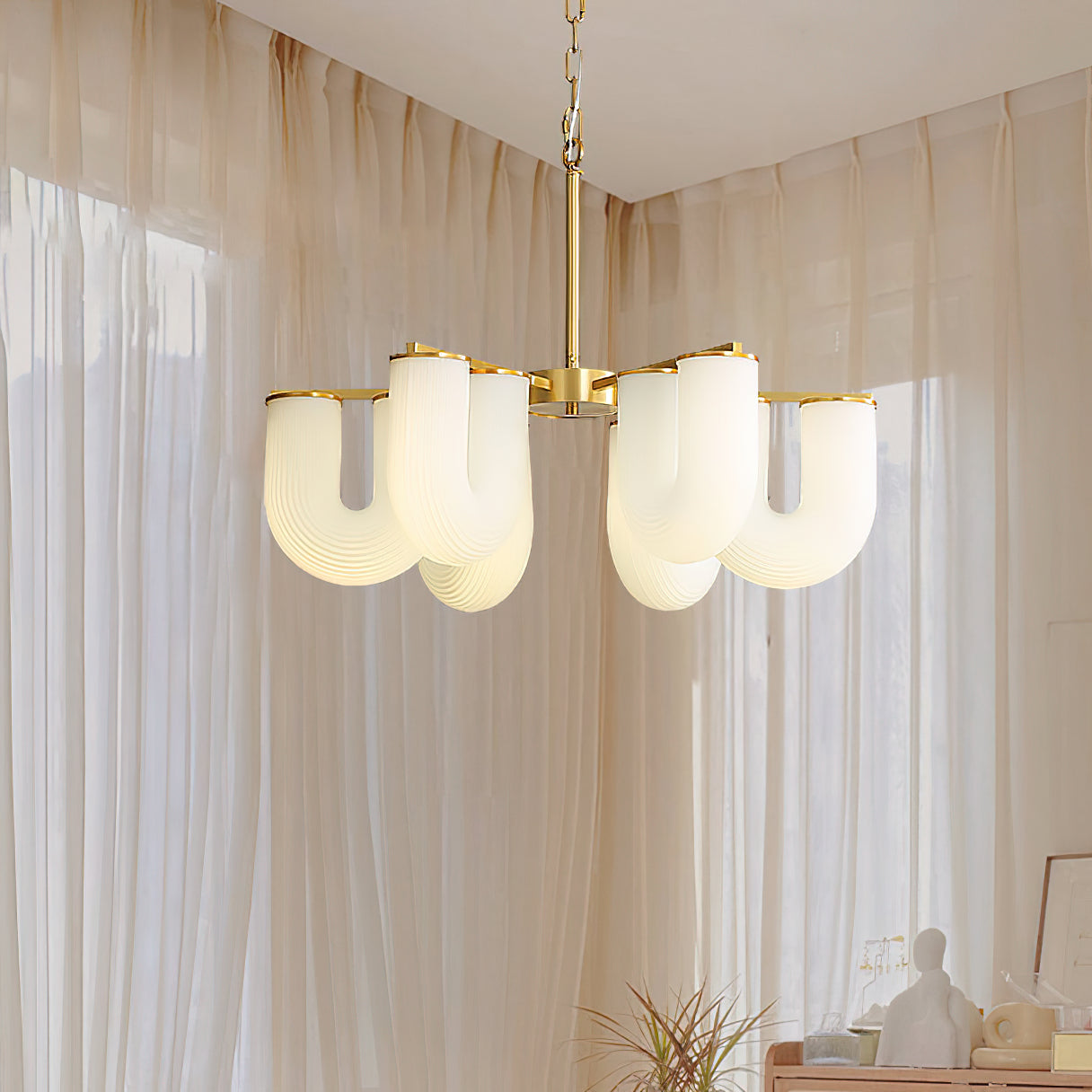 U Shaped Chandelier - Modern Sculptural Curved PE Rotomolded LED Pendant Light | Minimalist Ring Ceiling Chandelier
