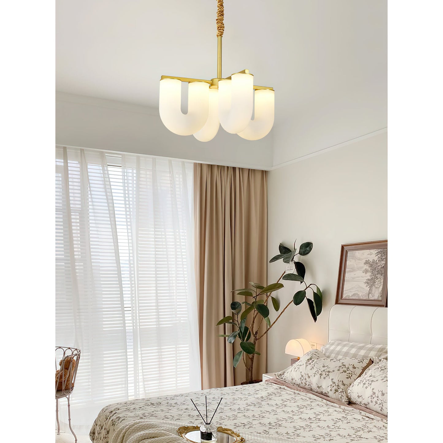 U Shaped Chandelier - Modern Sculptural Curved PE Rotomolded LED Pendant Light | Minimalist Ring Ceiling Chandelier