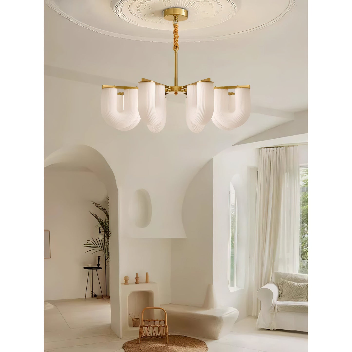 U Shaped Chandelier - Modern Sculptural Curved PE Rotomolded LED Pendant Light | Minimalist Ring Ceiling Chandelier