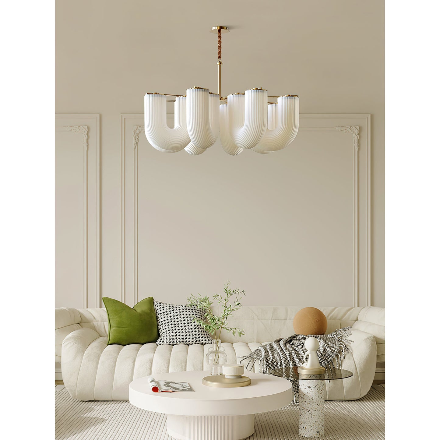 U Shaped Chandelier - Modern Sculptural Curved PE Rotomolded LED Pendant Light | Minimalist Ring Ceiling Chandelier