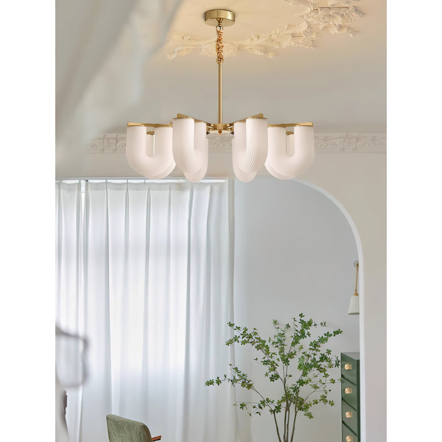 U Shaped Chandelier - Modern Sculptural Curved PE Rotomolded LED Pendant Light | Minimalist Ring Ceiling Chandelier