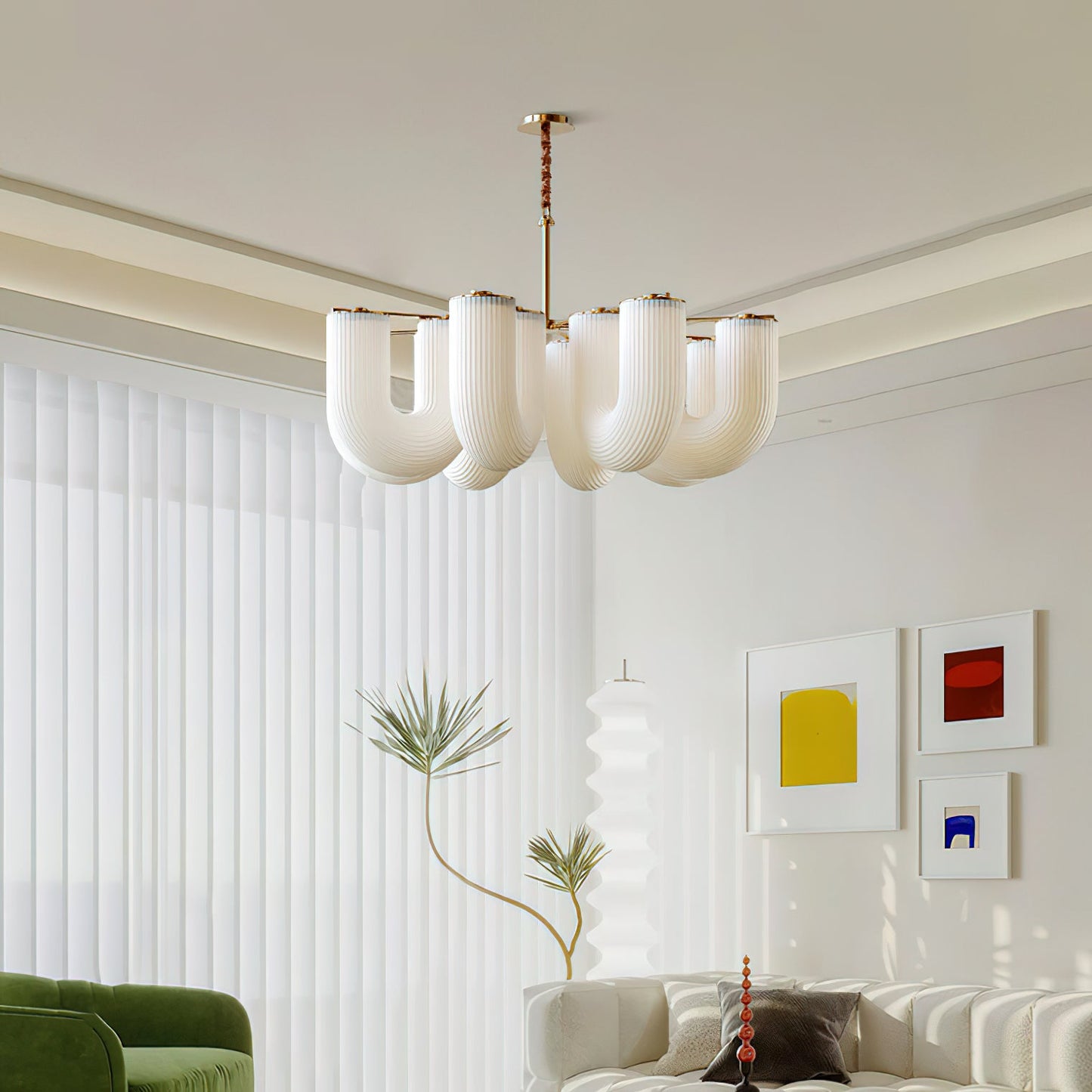 U Shaped Chandelier - Modern Sculptural Curved PE Rotomolded LED Pendant Light | Minimalist Ring Ceiling Chandelier