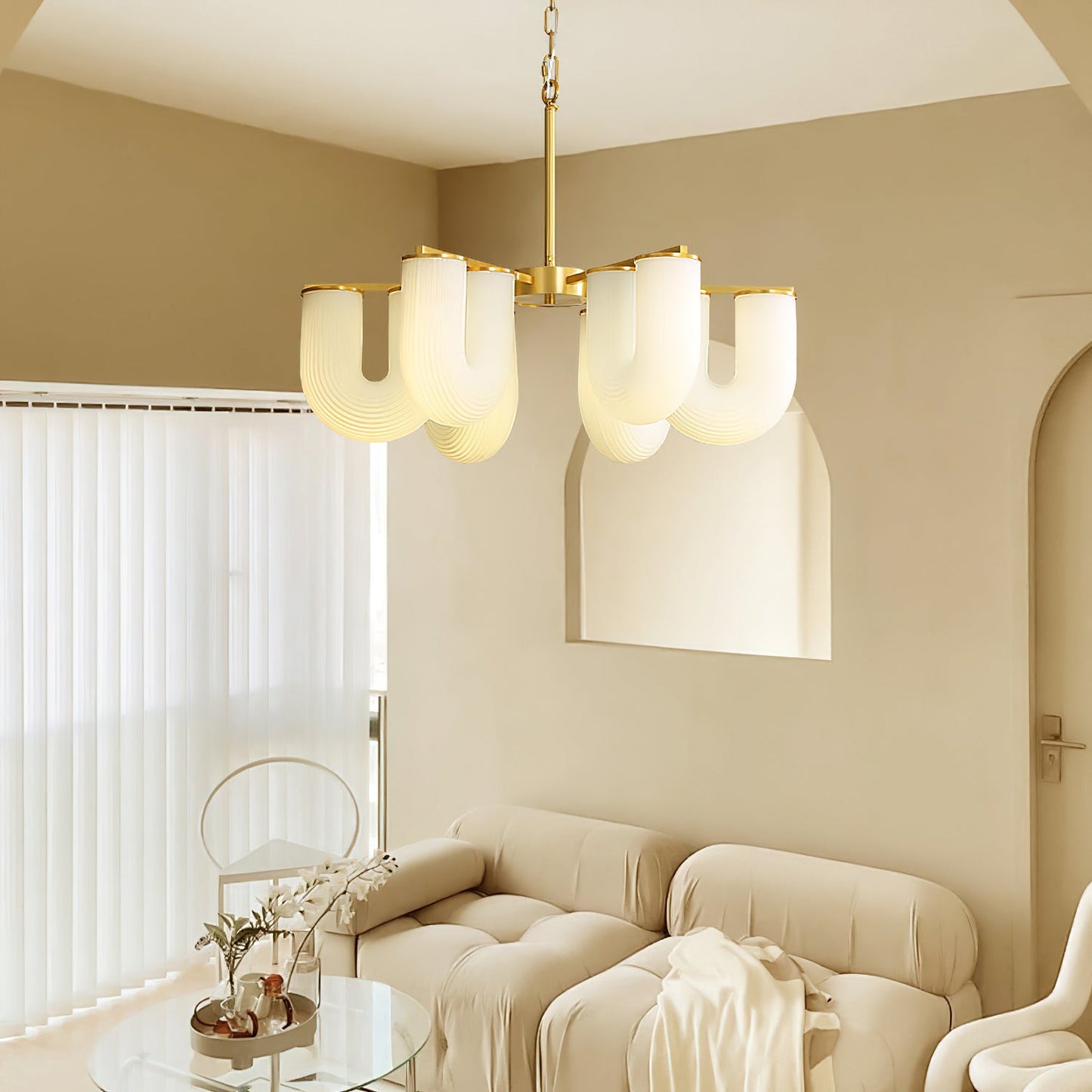U Shaped Chandelier - Modern Sculptural Curved PE Rotomolded LED Pendant Light | Minimalist Ring Ceiling Chandelier