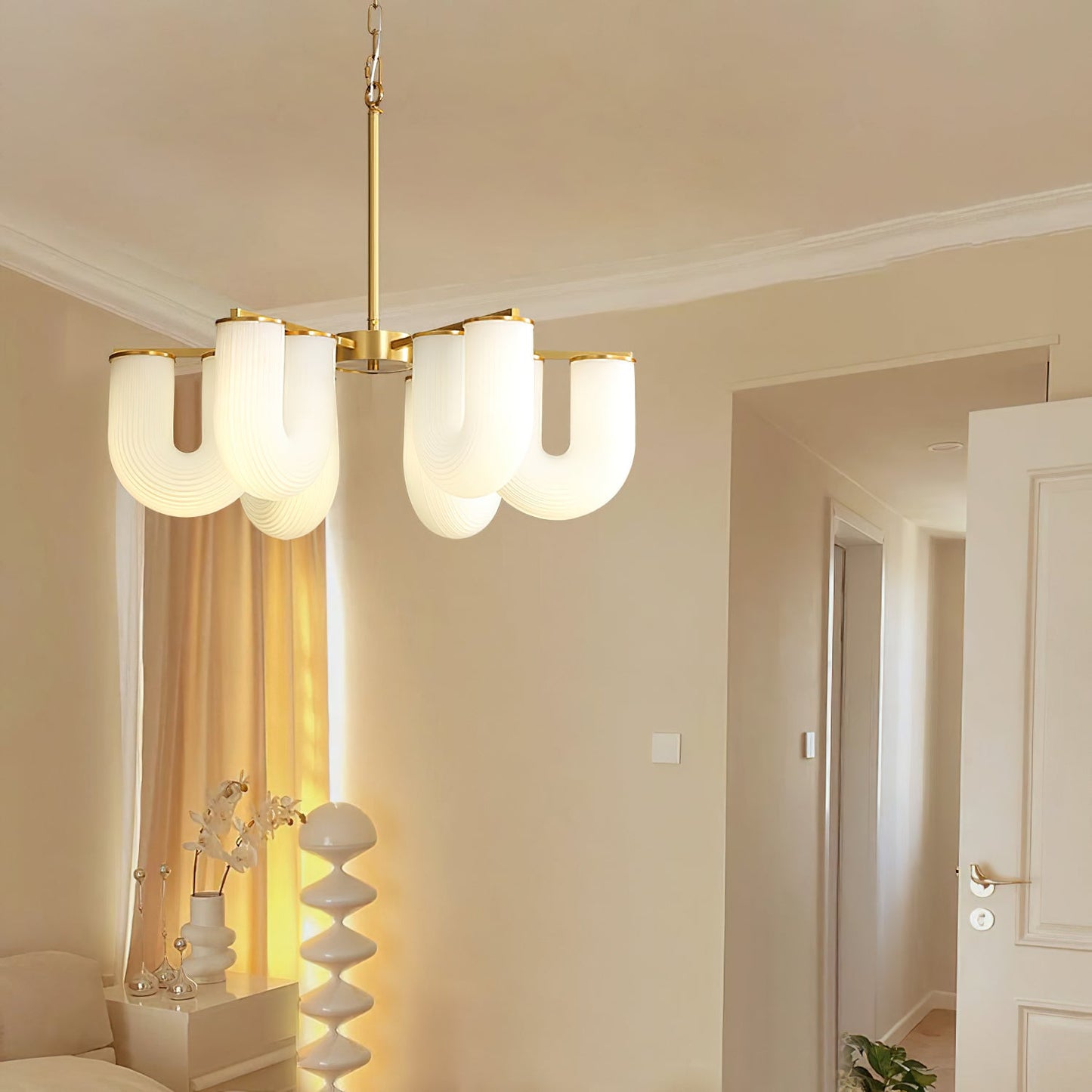U Shaped Chandelier - Modern Sculptural Curved PE Rotomolded LED Pendant Light | Minimalist Ring Ceiling Chandelier