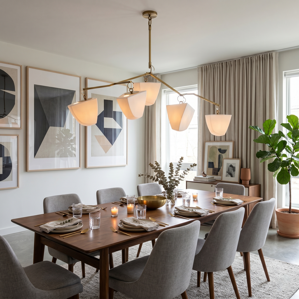 Cassiopeia Mobile Chandelier – Kinetic Sculptural Brass & Porcelain Shade Pendant