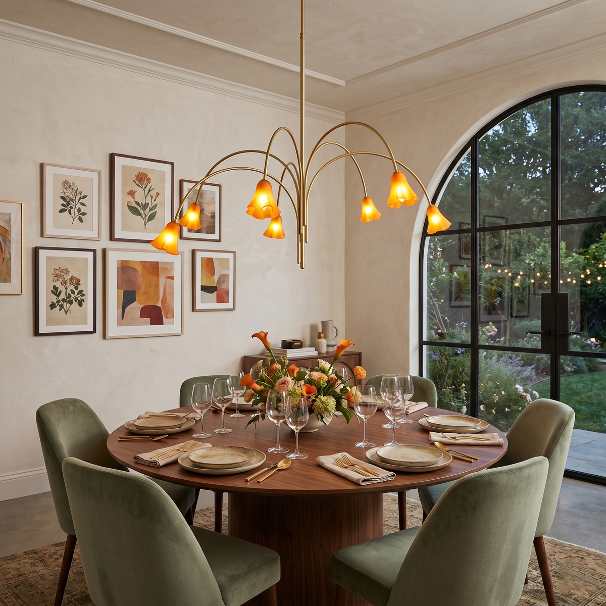 Flora Glass Chandelier - Handcrafted Fused Glass Petal & Brass Chandelier