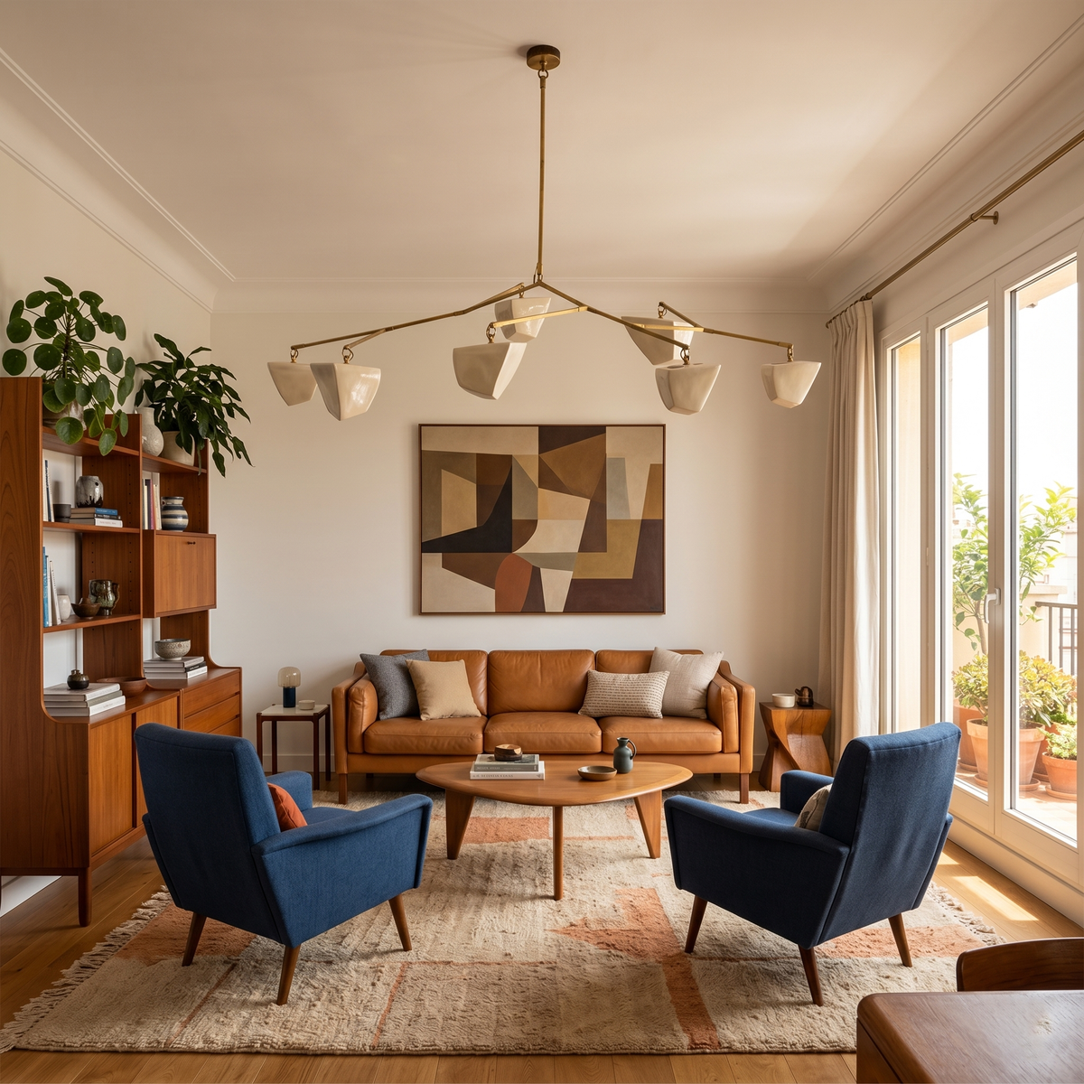 Cassiopeia Mobile Chandelier – Kinetic Sculptural Brass & Porcelain Shade Pendant