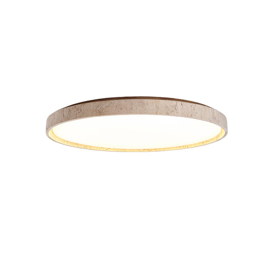 Ultra-thin Round Travertine Ceiling Lamp - Low-Profile Natural Stone Flush Mount Light | Minimalist LED Ceiling Light