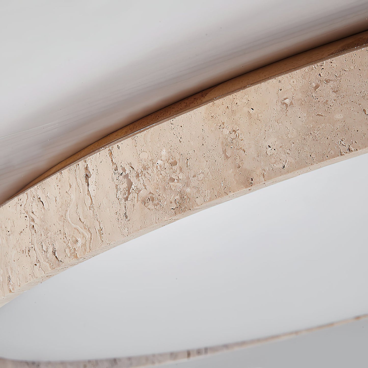 Ultra-thin Round Travertine Ceiling Lamp - Low-Profile Natural Stone Flush Mount Light | Minimalist LED Ceiling Light