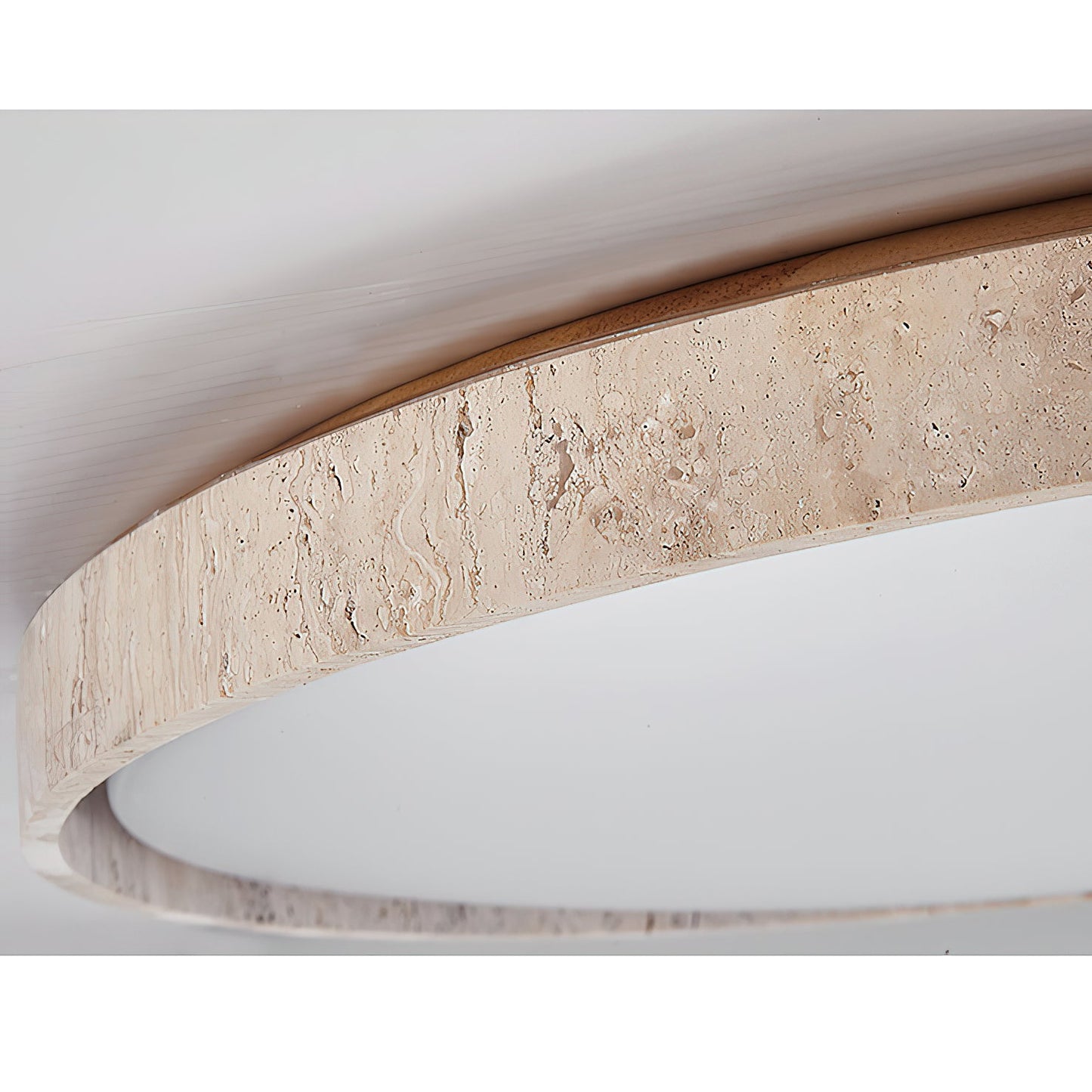 Ultra-thin Round Travertine Ceiling Lamp - Low-Profile Natural Stone Flush Mount Light | Minimalist LED Ceiling Light