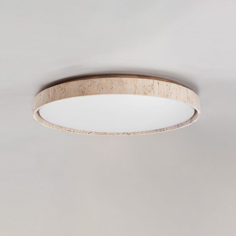 Ultra-thin Round Travertine Ceiling Lamp - Low-Profile Natural Stone Flush Mount Light | Minimalist LED Ceiling Light