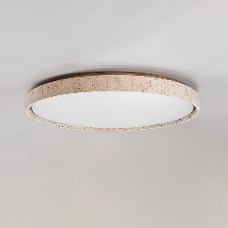 Ultra-thin Round Travertine Ceiling Lamp - Low-Profile Natural Stone Flush Mount Light | Minimalist LED Ceiling Light
