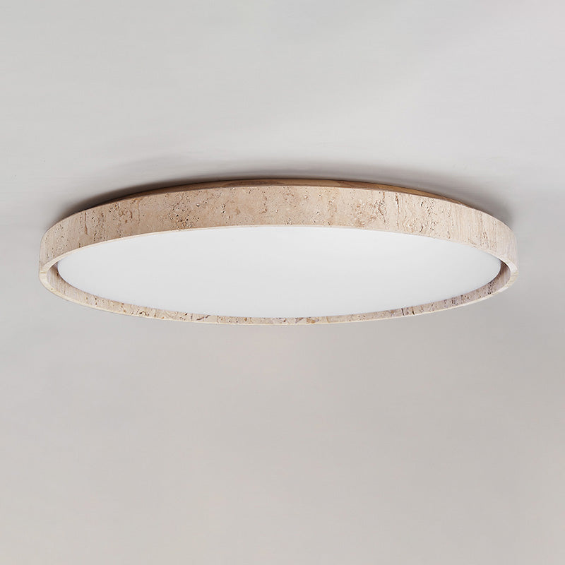 Ultra-thin Round Travertine Ceiling Lamp - Low-Profile Natural Stone Flush Mount Light | Minimalist LED Ceiling Light