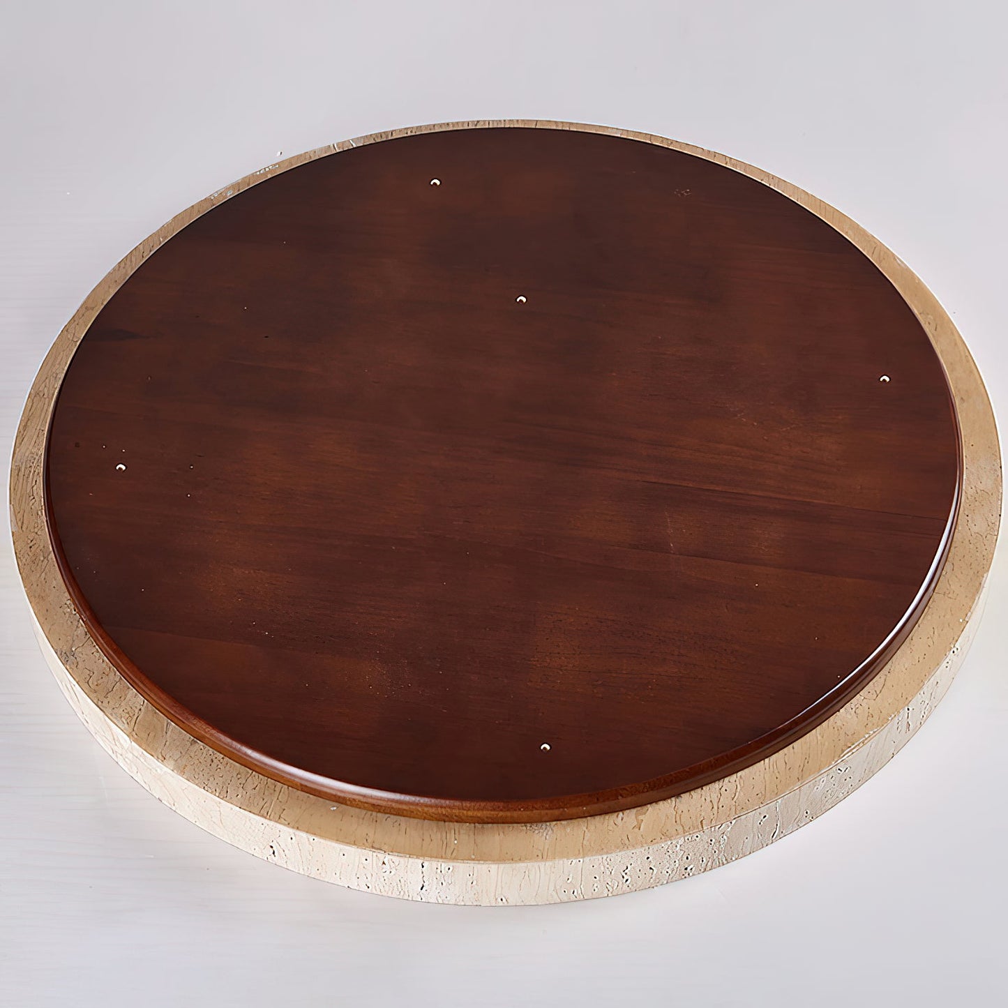 Ultra-thin Round Travertine Ceiling Lamp - Low-Profile Natural Stone Flush Mount Light | Minimalist LED Ceiling Light