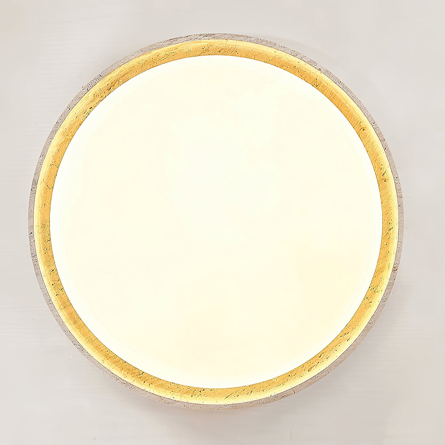 Ultra-thin Round Travertine Ceiling Lamp - Low-Profile Natural Stone Flush Mount Light | Minimalist LED Ceiling Light